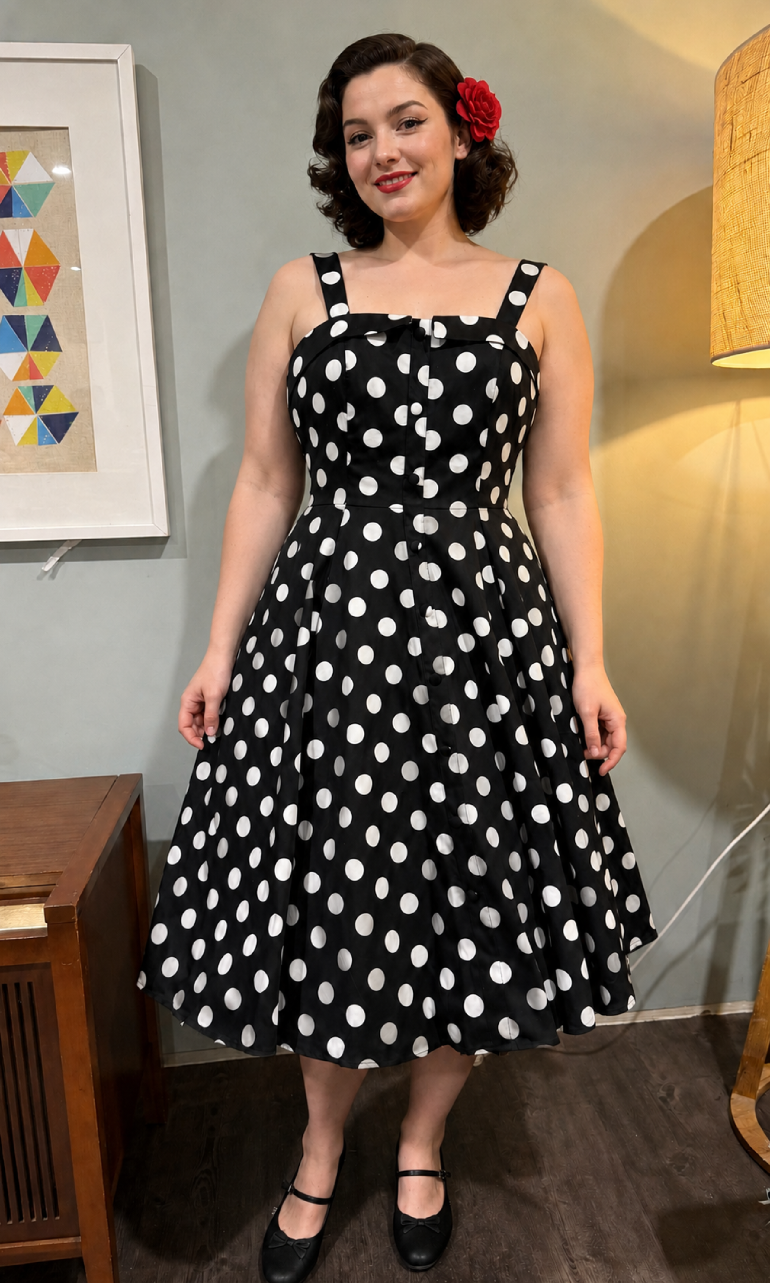 Priscilla Polka Dot 50s Style Swing Dress - Curvique Vintage