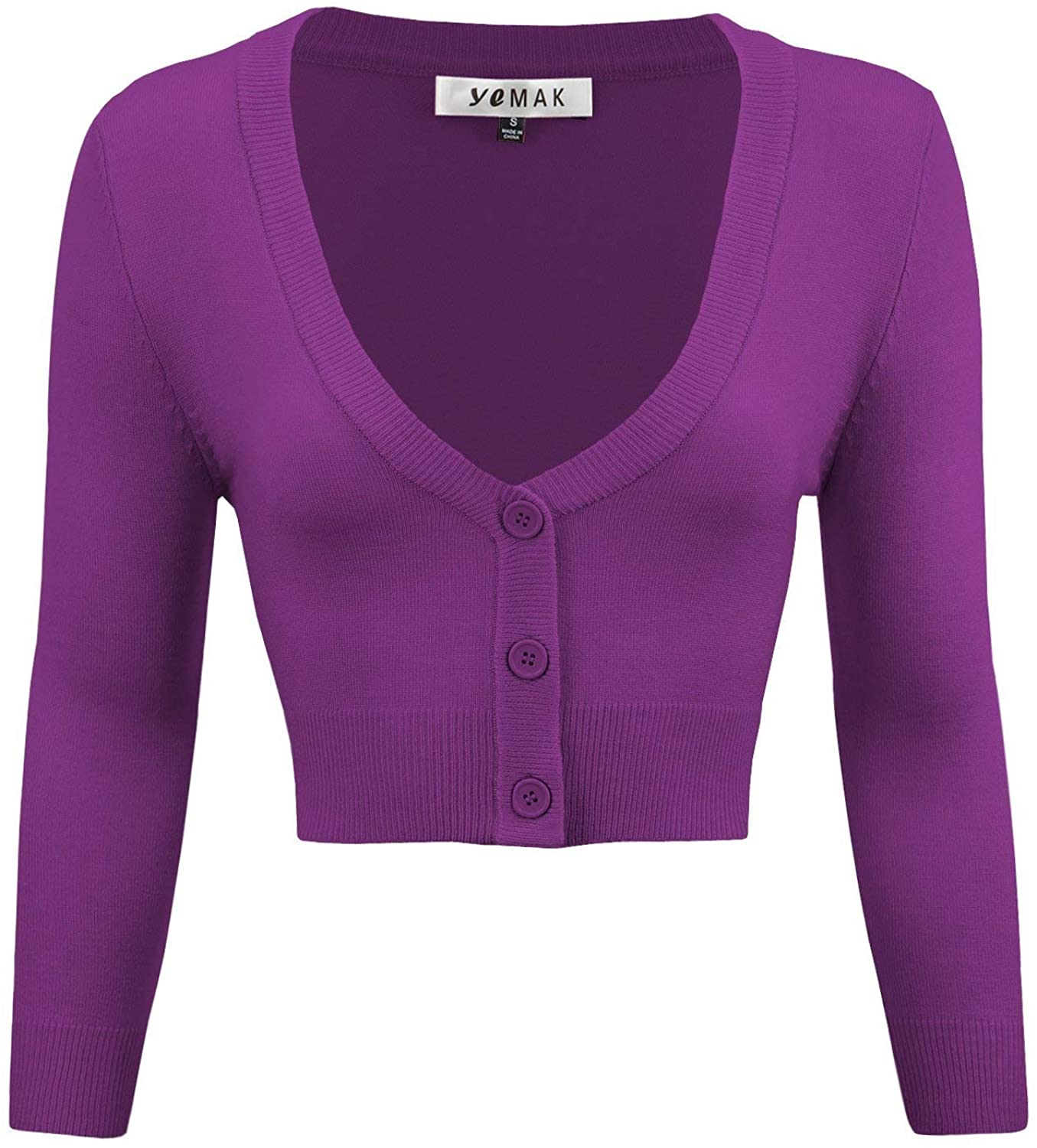 MAK  Purple Cropped 3/4 Sleeve V-Neck Bolero Cardigan - Curvique Vintage