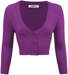 MAK  Purple Cropped 3/4 Sleeve V-Neck Bolero Cardigan - Curvique Vintage