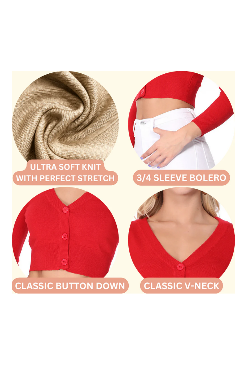 PLUS SIZE MAGENTA RED Retro Style 3/4 Sleeve Cardigan - Curvique Vintage