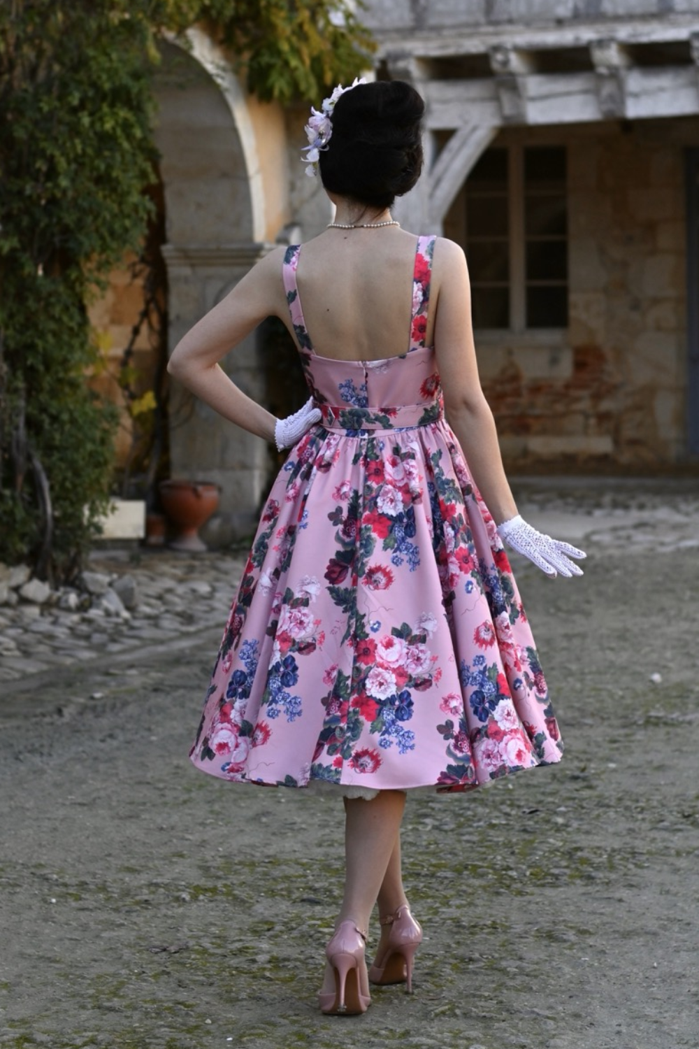 Rosabelle Bloom 50s Vintage Style Pink Swing Dress - Curvique Vintage