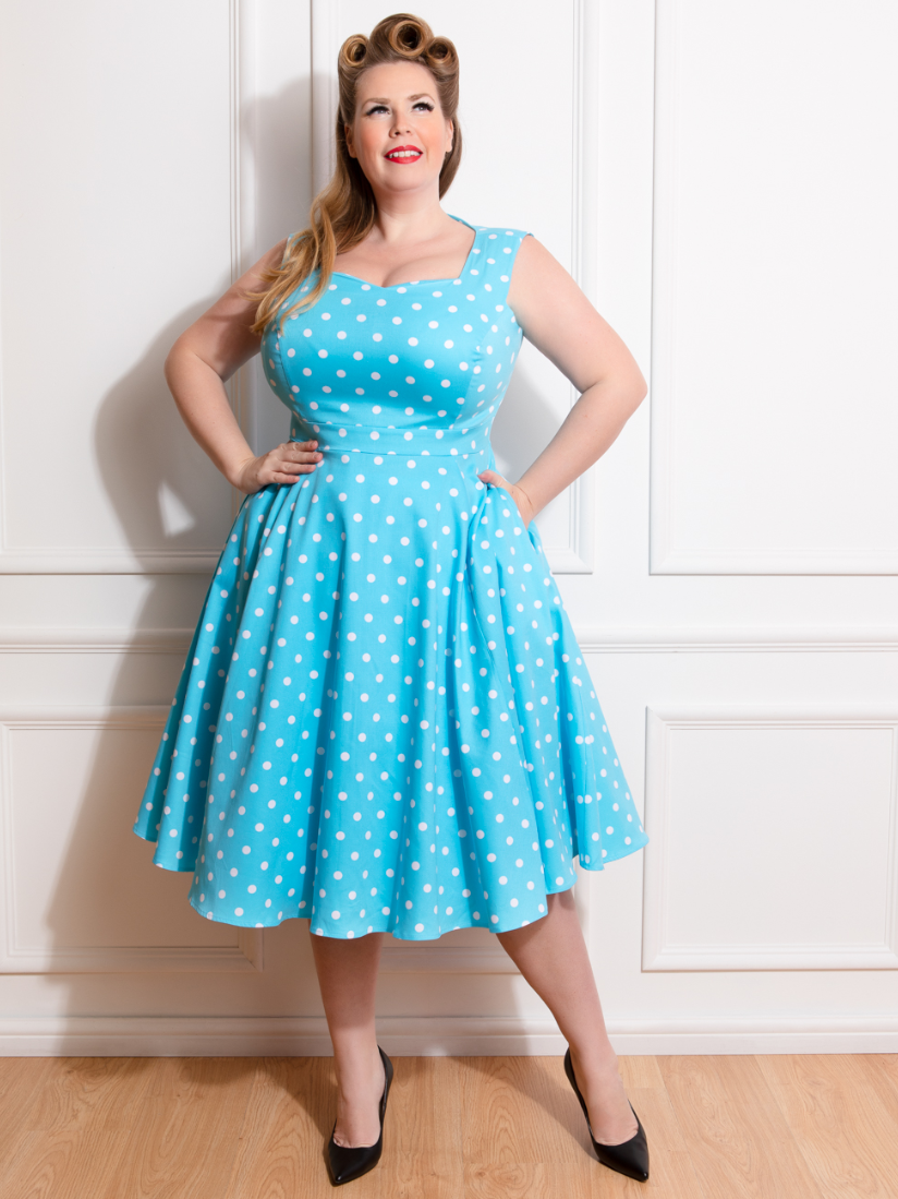 Ruth Light Blue Polka Dot 50s Vintage Inspired Swing Dress - Plus Size Curvique Vintage Ruth Light Blue Polka Dot 50s Vintage Inspired Swing Dress - Plus Size Curvique Vintage