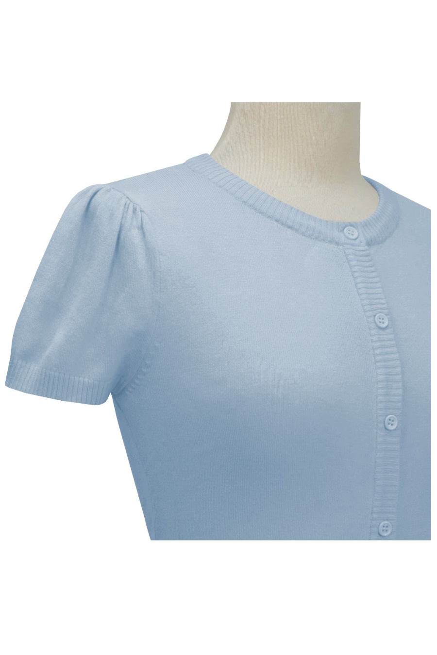 Short Sleeve SKY BLUE Crewneck Vintage Style Knit Bolero - Curvique Vintage