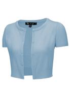 Short Sleeve SKY BLUE Crewneck Vintage Style Knit Bolero - Curvique Vintage