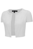 Short Sleeve WHIITE Crewneck Vintage Inspired Knit Bolero - Curvique Vintage