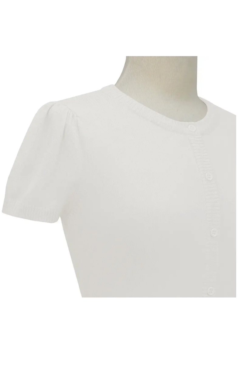 Short Sleeve WHIITE Crewneck Vintage Inspired Knit Bolero - Curvique Vintage