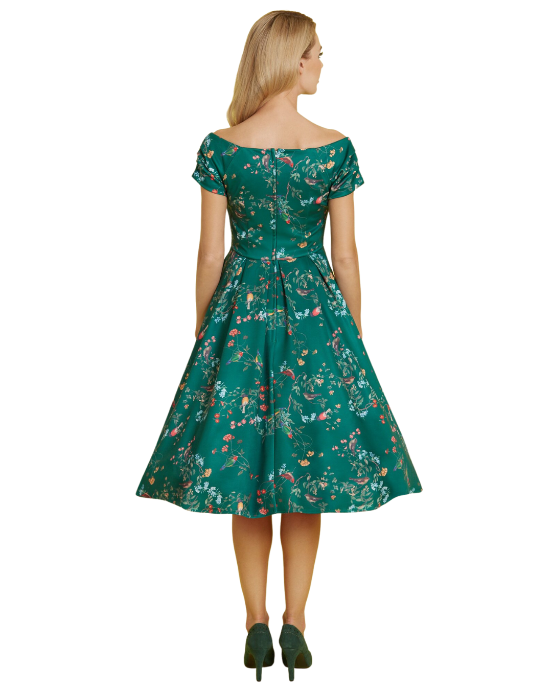 Select Lilly Green Bird Forest off Shoulder 50s Swing Dress