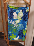 Light Blue/Green Leaf Tropical Print Faux Wrap Skirt - Curvique Vintage