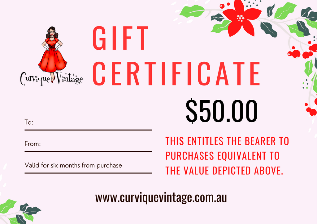 Gift Certifiicate $50.00 - Curvique Vintage
