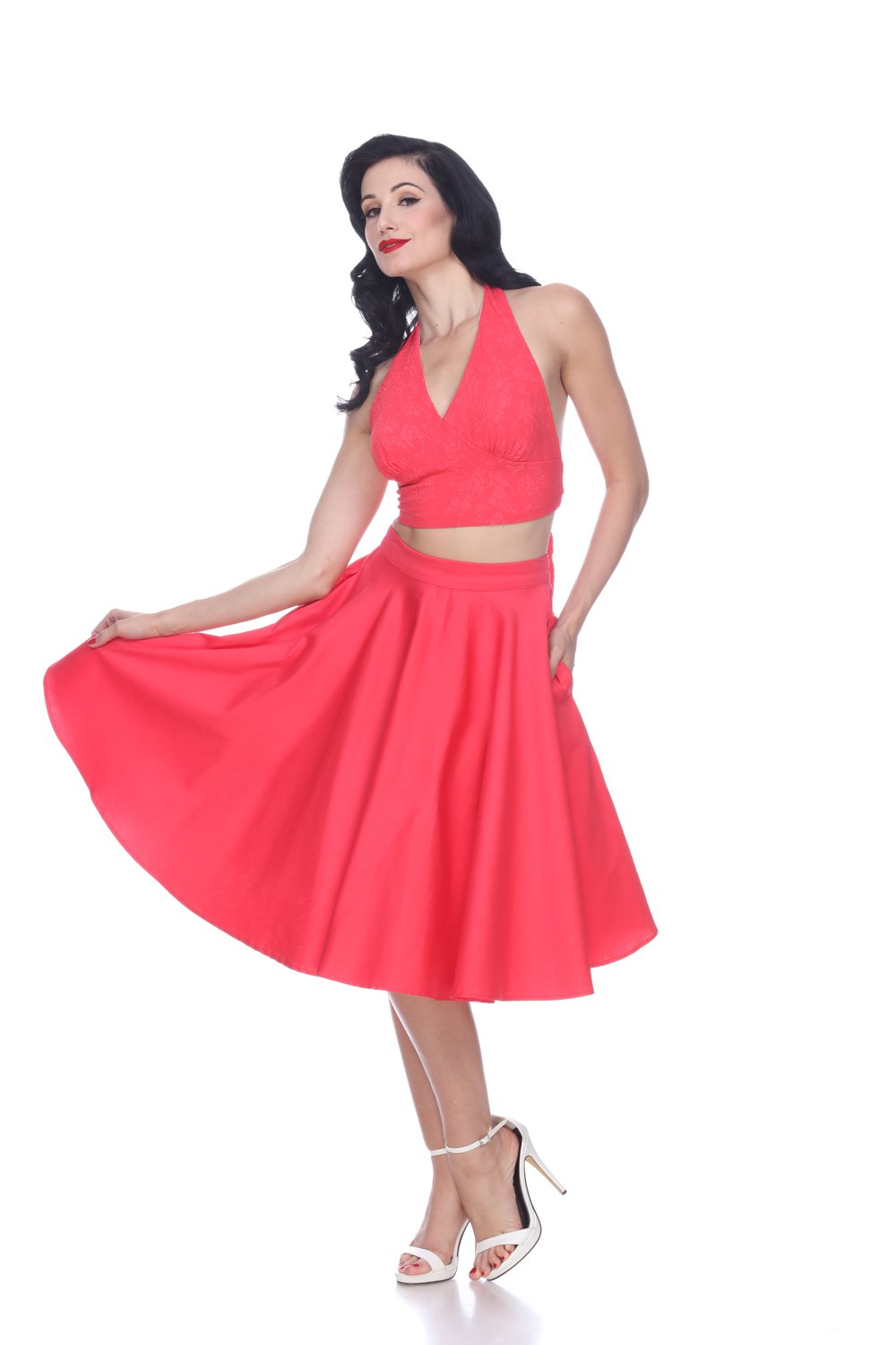 Bettie Page Coral Full Circle Swing Skirt - Curvique Vintage