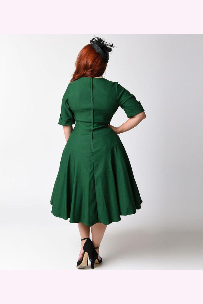 Unique Vintage 50s Emerald Green Delores 50s Swing Dress - Curvique Vintage