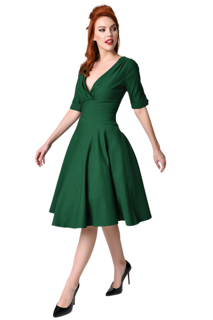 Unique Vintage 50s Emerald Green Delores 50s Swing Dress - PRE ORDER - Curvique Vintage