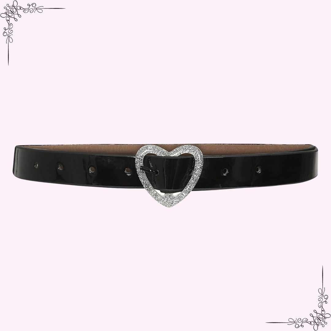 Collectif Lisette Black Belt with Glittery Heart-Shaped Buckle - Curvique Vintage