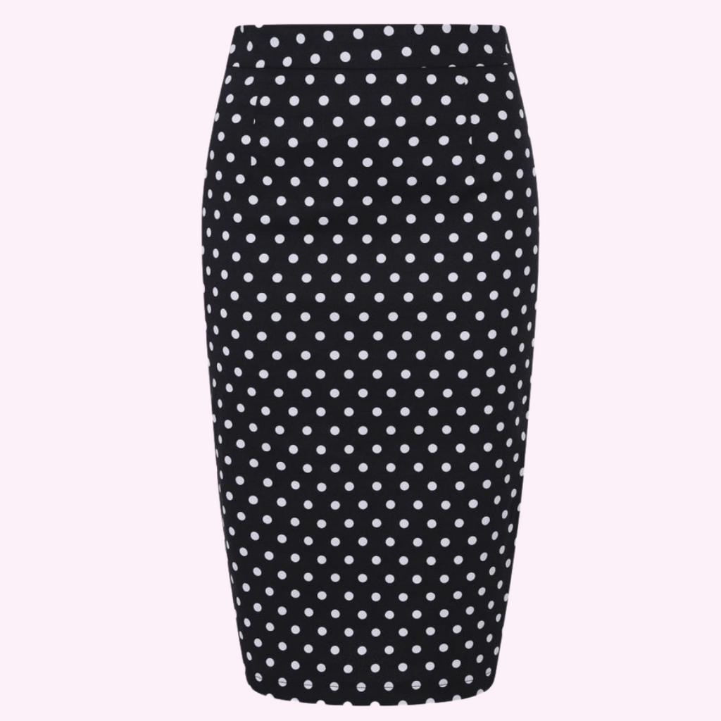 Collecticf Mainlaine Polly Polka Dot Black and White Pencil Skirt - Curvique Vintage