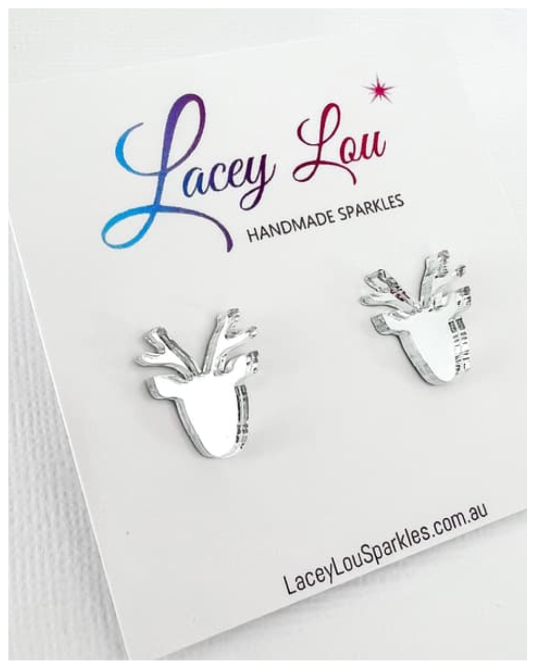 Christmas Reindeer Stud Earrings - Silver mirror