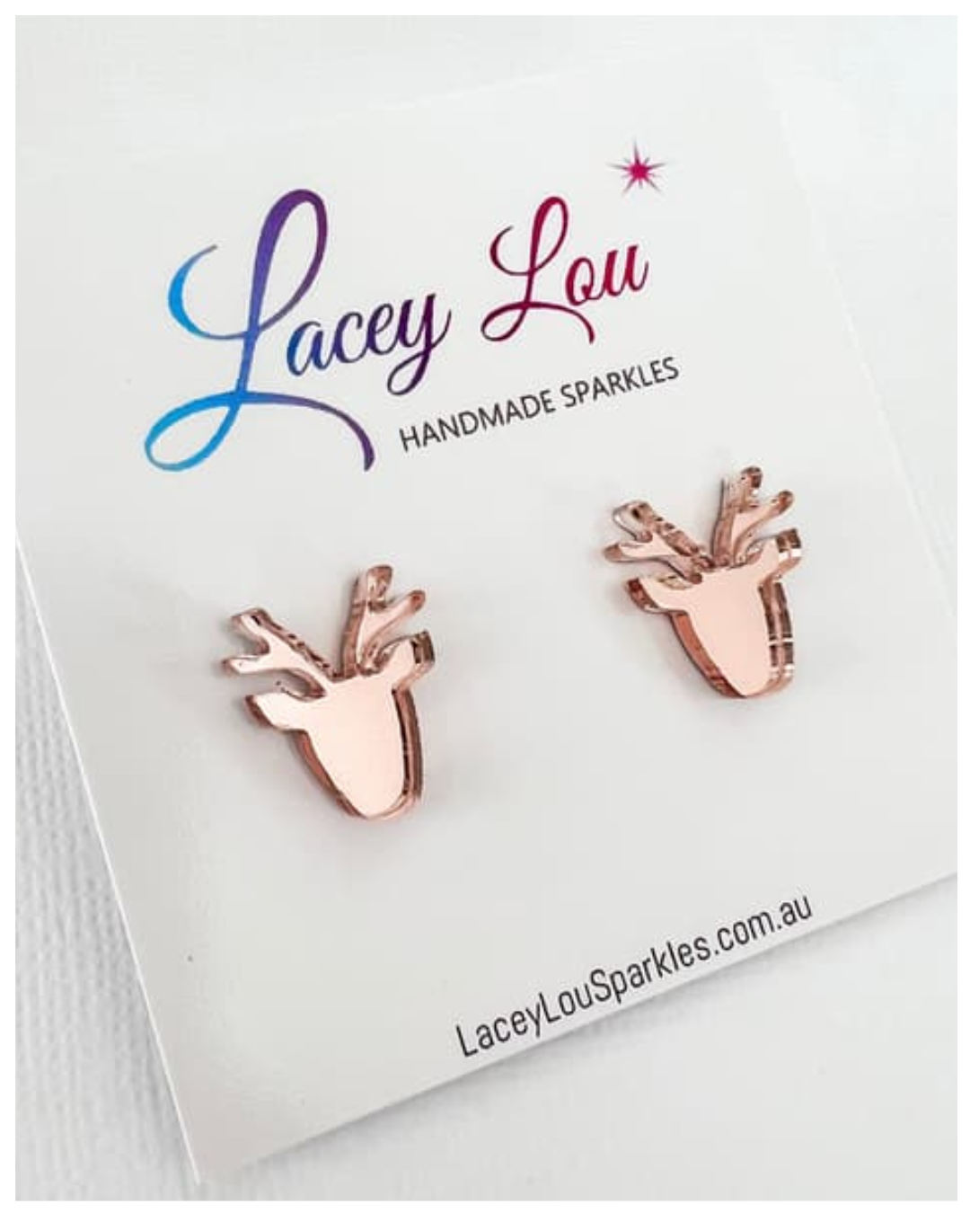 Christmas Reindeer Stud Earrings - Rose Gold mirror