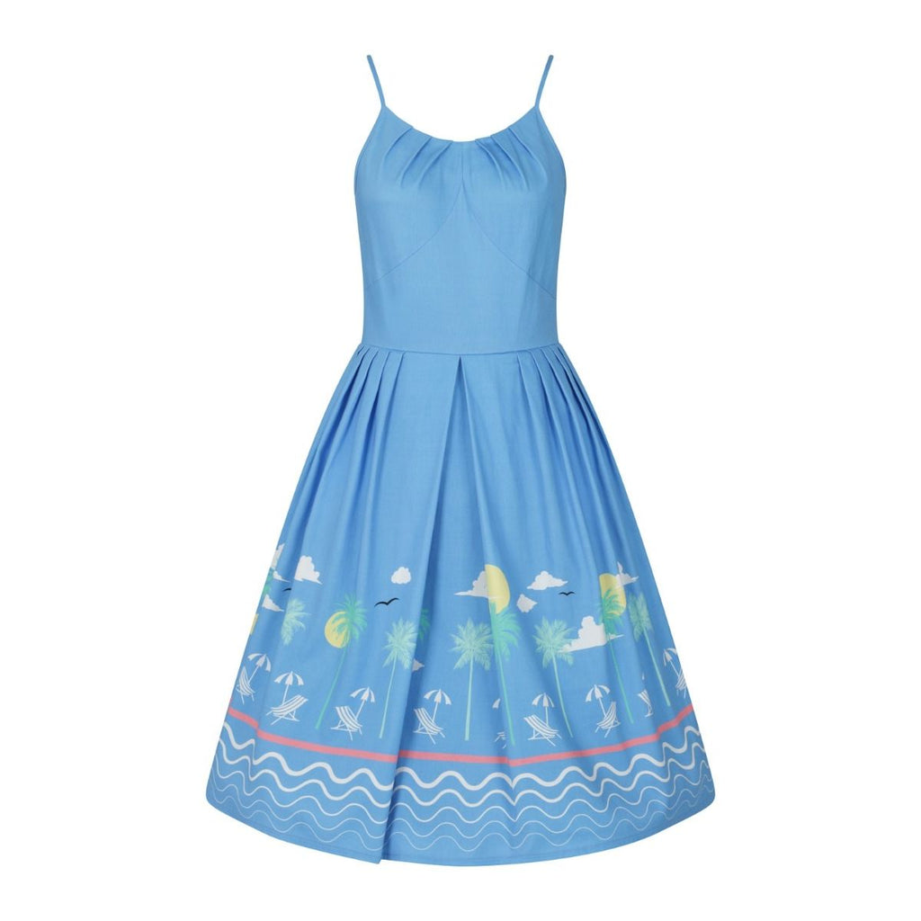 Light Blue 50s Vintage Style Strappy Summer Holiday Dress - Curvique Vintage