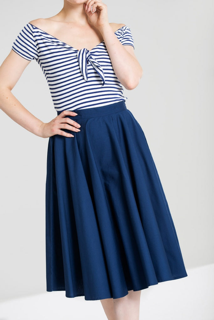 Hell Bunny Paula Navy Blue Full Circle 50s Swing Skirt - Curvique Vintage