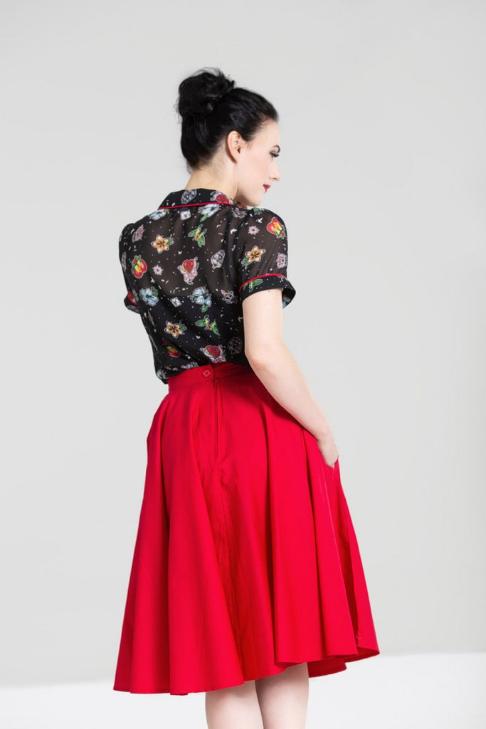 Hell Bunny Paula Red Full Circle 50s Swing Skirt - Curvique Vintage