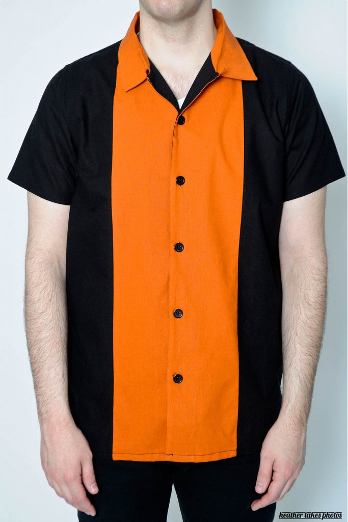 Midwest Centre Cotton Orange 50s Style Bowling Shirt - Curvique Vintage