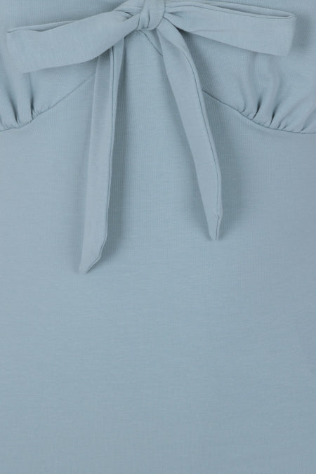 Mint Vintage Inspired Deep Neckline Top with Bow Detail - Curvique Vintage