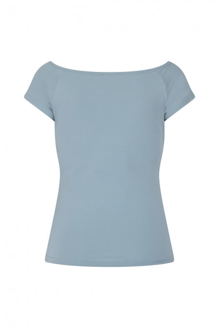 Mint Vintage Inspired Deep Neckline Top with Bow Detail - Curvique Vintage