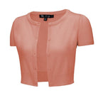 MAK Cropped Peach Beige Button Down Short Sleeve Bolero - Curvique Vintage