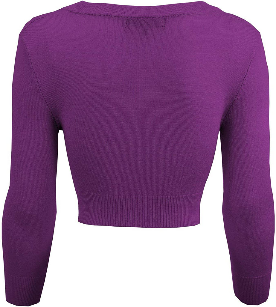 MAK Cropped Purple Retro Style 3/4 Sleeve Cardigan