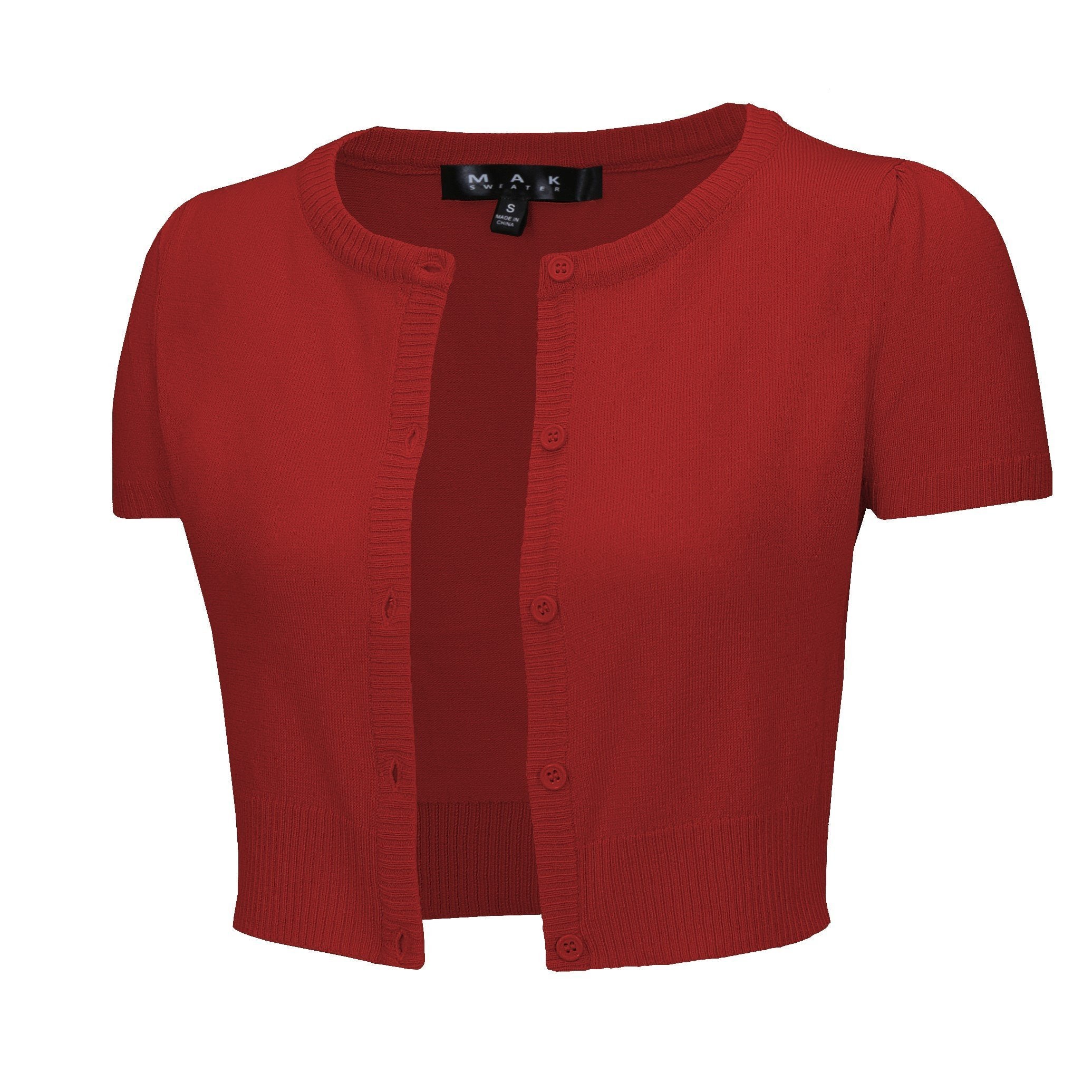 MAK Cropped Red Button Down Short Sleeve Bolero - Curvique Vintage