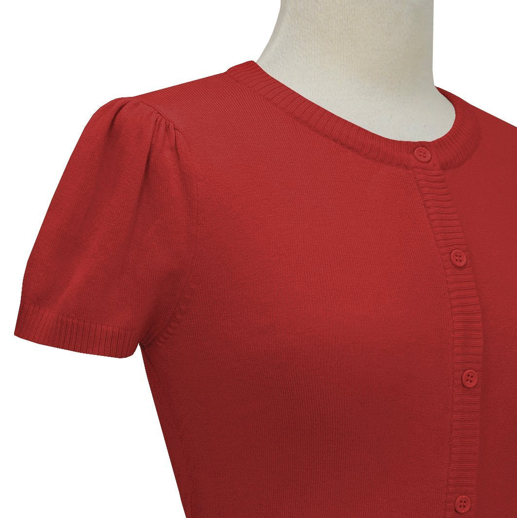 MAK Cropped Red Button Down Short Sleeve Bolero - Curvique Vintage