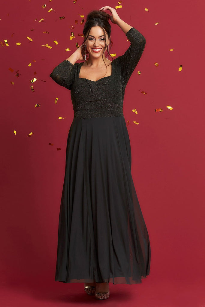 Black Lurex  Vintage Inspired Sweetheart Maxi Party Gown - Curvique Vintage