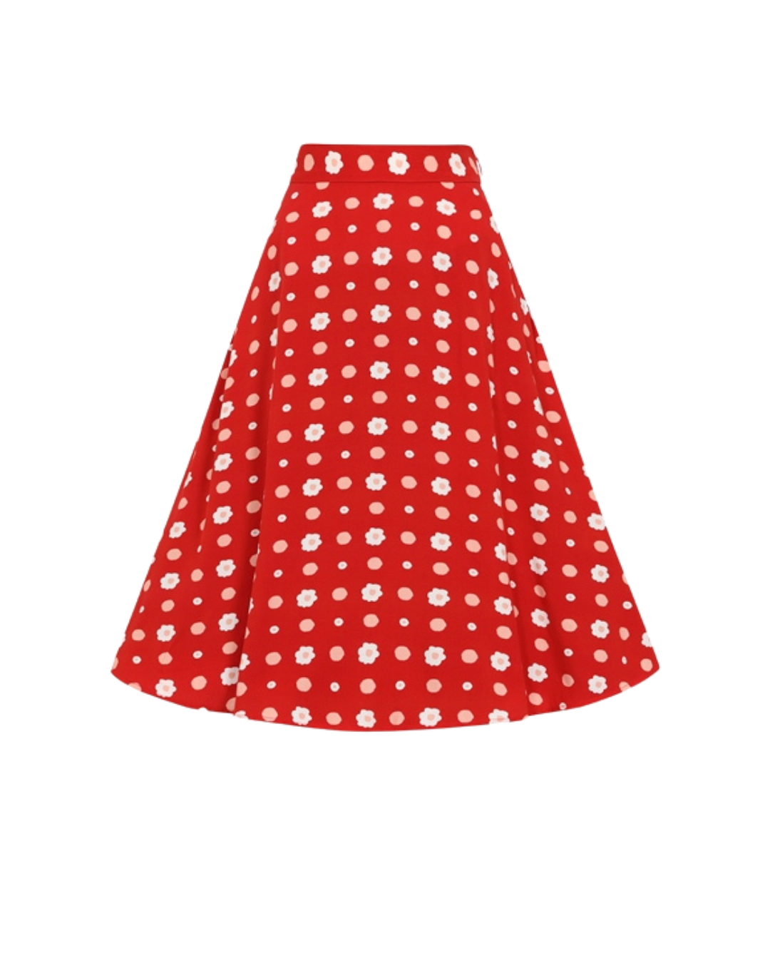Carrie Polka Dot Red Floral Retro Skirt with Pockets